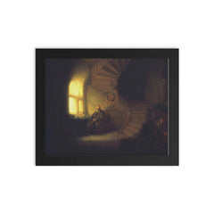 Philosopher in Meditation by Rembrandt van Rijn framed print on a plain backdrop in size 8"x10".