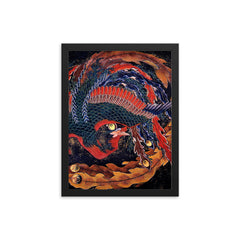 Phoenix by Hokusai framed print on a plain backdrop in size 12"x16".