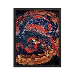 Phoenix by Hokusai framed print on a plain backdrop in size 16"x20".