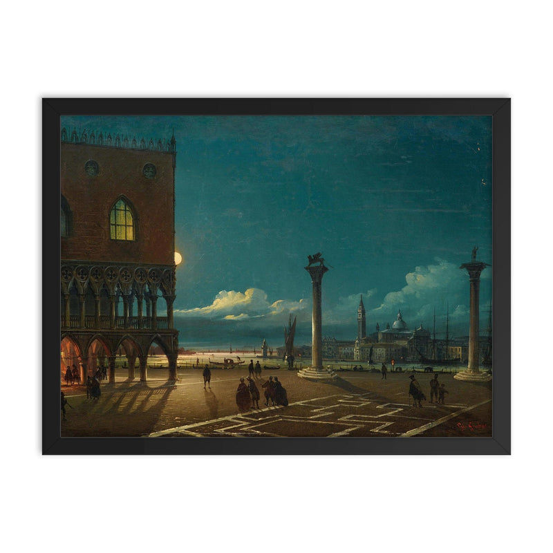 Piazza San Marco by Moonlight, Venice by Giovanni Grubacs framed print on a plain backdrop in size 18