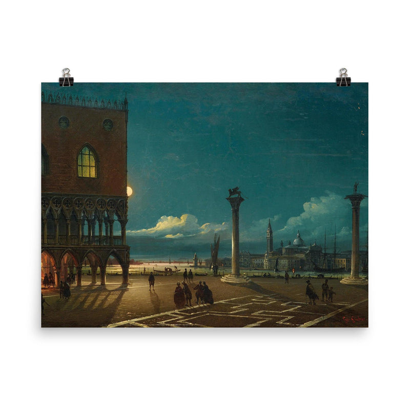 Piazza San Marco by Moonlight, Venice by Giovanni Grubacs poster on a plain backdrop in size 8
