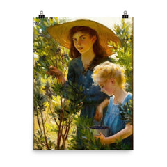 Picking Blueberries by Charles Courtney Curran, 1909 poster on a plain backdrop in size 8"x10".