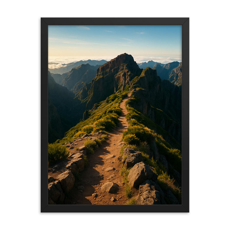 Pico do Arieiro Ridge Madeira Portugal framed print on a plain backdrop in size 18