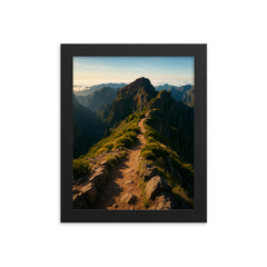 Pico do Arieiro Ridge Madeira Portugal framed print on a plain backdrop in size 8"x10".
