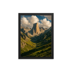 Picos de Europa Naranjo de Bulnes Spain framed print on a plain backdrop in size 12"x16".