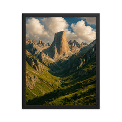 Picos de Europa Naranjo de Bulnes Spain framed print on a plain backdrop in size 16"x20".
