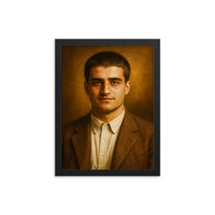 Pier Giorgio Frassati portrait framed print on a plain backdrop in size 12"x16".