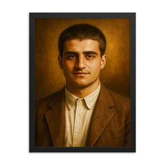 Pier Giorgio Frassati portrait framed print on a plain backdrop in size 18"x24".