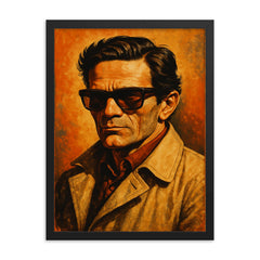 Pier Paolo Pasolini framed print on a plain backdrop in size 18"x24".