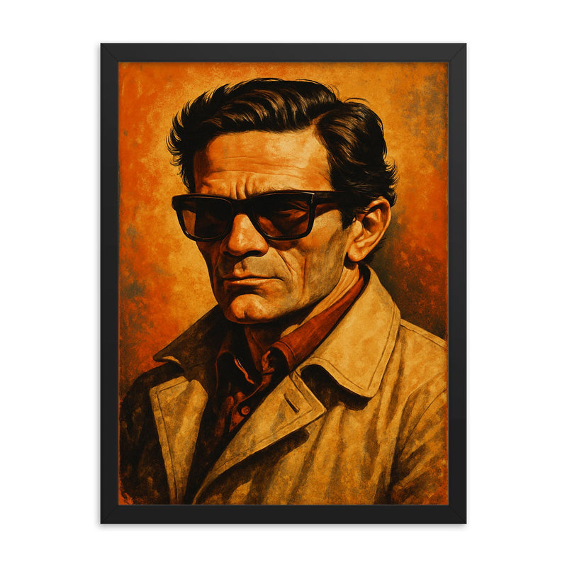 Pier Paolo Pasolini framed print on a plain backdrop in size 18
