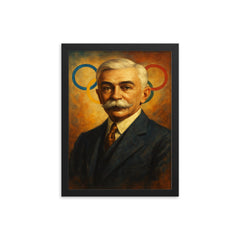 Pierre de Coubertin framed print on a plain backdrop in size 12"x16".