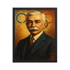 Pierre de Coubertin framed print on a plain backdrop in size 16"x20".