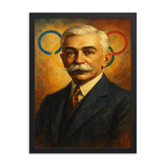 Pierre de Coubertin framed print on a plain backdrop in size 18"x24".