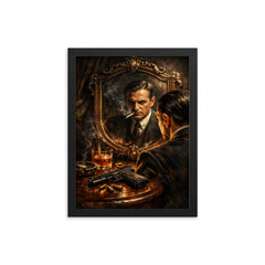 Pierre Drieu La Rochelle mirror and pistol framed print on a plain backdrop in size 12"x16".