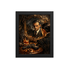 Pierre Drieu La Rochelle mirror and pistol framed print on a plain backdrop in size 8"x10".