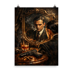 Pierre Drieu La Rochelle mirror and pistol poster on a plain backdrop in size 8"x10".