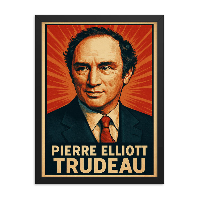 Pierre Elliott Trudeau framed print on a plain backdrop in size 18