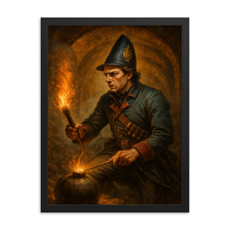 Pietro Micca framed print on a plain backdrop in size 18