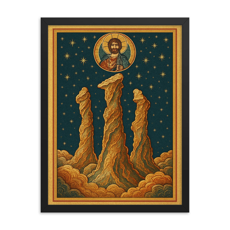 Pillars of Creation as a Byzantine icon framed print on a plain backdrop in size 18