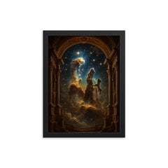 Pillars of Creation as baroque cosmic cathedral framed print on a plain backdrop in size 12"x16".