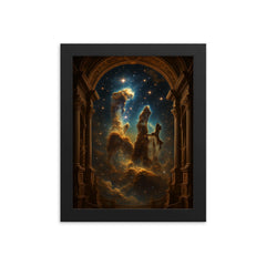 Pillars of Creation as baroque cosmic cathedral framed print on a plain backdrop in size 8"x10".