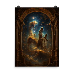 Pillars of Creation as baroque cosmic cathedral poster on a plain backdrop in size 8"x10".