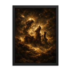 Pillars of Creation in baroque chiaroscuro framed print on a plain backdrop in size 18"x24".