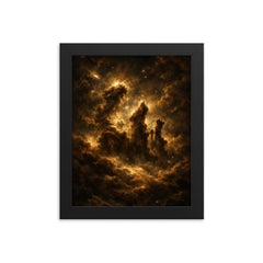 Pillars of Creation in baroque chiaroscuro framed print on a plain backdrop in size 8"x10".