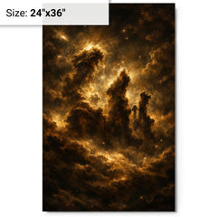 Pillars of Creation in baroque chiaroscuro metal print on a plain backdrop in size 24"x36".