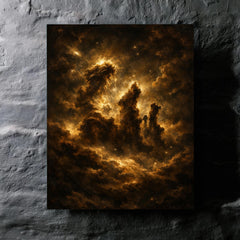 Pillars of Creation in baroque chiaroscuro metal print mockup