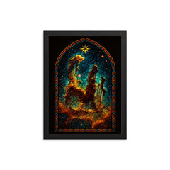 Pillars of Creation in gothic stained glass style framed print on a plain backdrop in size 12"x16".