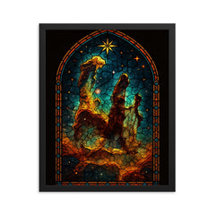Pillars of Creation in gothic stained glass style framed print on a plain backdrop in size 16"x20".