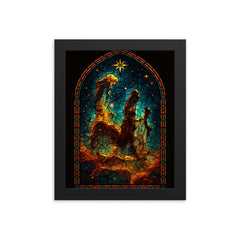 Pillars of Creation in gothic stained glass style framed print on a plain backdrop in size 8"x10".