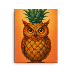 Pineappowl (a pineapple crossed with an owl, obviously) canvas print on a plain backdrop in size 16"x20".