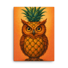 Pineappowl (a pineapple crossed with an owl, obviously) canvas print on a plain backdrop in size 18"x24".