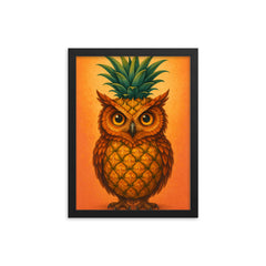 Pineappowl (a pineapple crossed with an owl, obviously) framed print on a plain backdrop in size 12"x16".