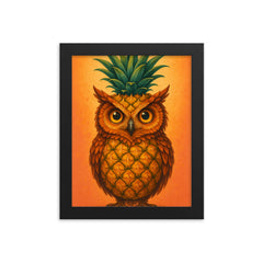Pineappowl (a pineapple crossed with an owl, obviously) framed print on a plain backdrop in size 8"x10".