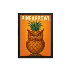 Pineappowl (an owl crossed with a pineapple) framed print on a plain backdrop in size 12"x16".