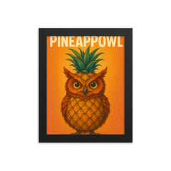 Pineappowl (an owl crossed with a pineapple) framed print on a plain backdrop in size 8"x10".
