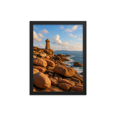 Pink Granite Coast Cote de Granit Rose Brittany France framed print on a plain backdrop in size 12"x16".