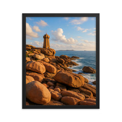 Pink Granite Coast Cote de Granit Rose Brittany France framed print on a plain backdrop in size 16"x20".