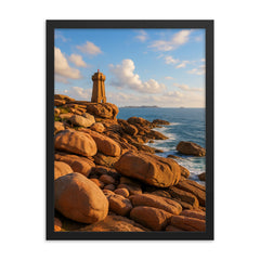 Pink Granite Coast Cote de Granit Rose Brittany France framed print on a plain backdrop in size 18"x24".