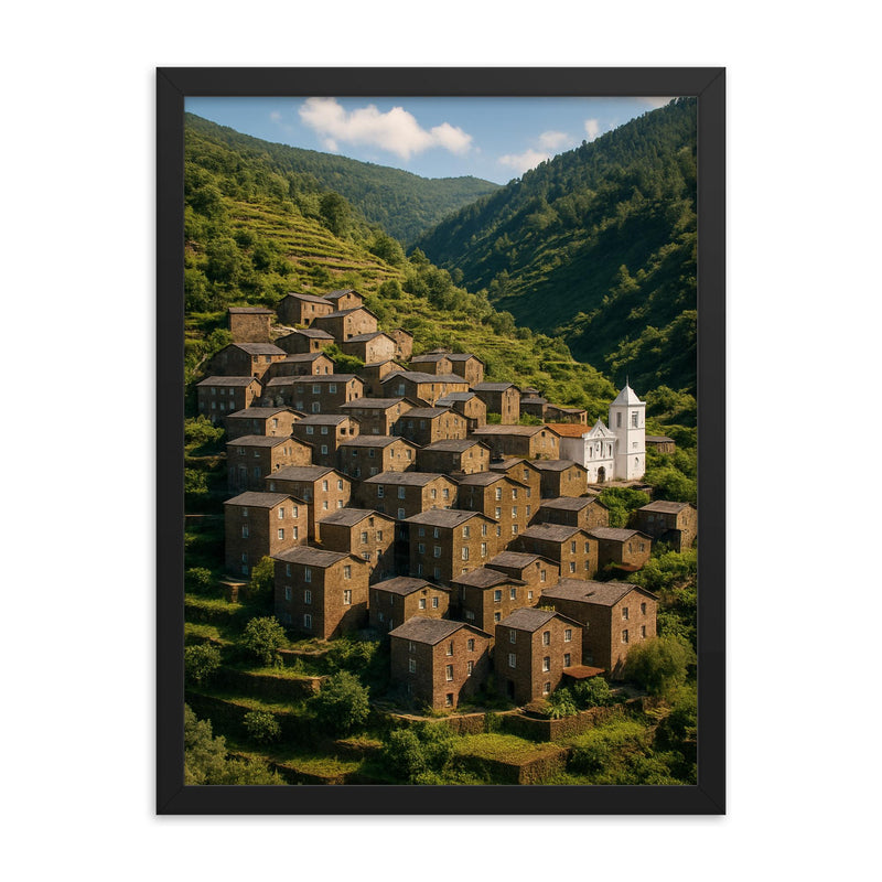 Piodao Schist Village Portugal framed print on a plain backdrop in size 18
