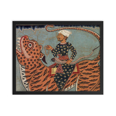 Pir Gazi and his tiger in Sundarbans framed print on a plain backdrop in size 16"x20".