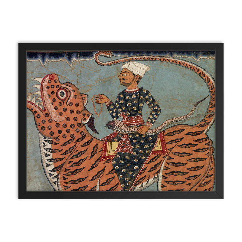 Pir Gazi and his tiger in Sundarbans framed print on a plain backdrop in size 18