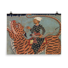 Pir Gazi and his tiger in Sundarbans poster on a plain backdrop in size 8"x10".