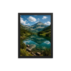 Pirin Mountains Banderishki Lakes Bulgaria framed print on a plain backdrop in size 12"x16".