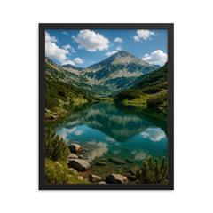 Pirin Mountains Banderishki Lakes Bulgaria framed print on a plain backdrop in size 16"x20".