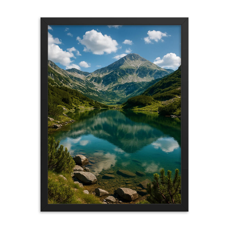 Pirin Mountains Banderishki Lakes Bulgaria framed print on a plain backdrop in size 18