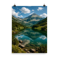 Pirin Mountains Banderishki Lakes Bulgaria poster on a plain backdrop in size 8"x10".